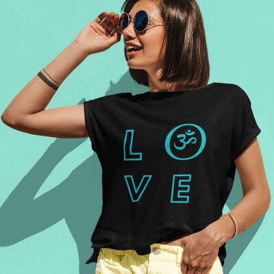 Amour avec le symbole OM, t-shirt de yoga, Pilates, cadeau de méditation, T-shirt unisexe - Noir -