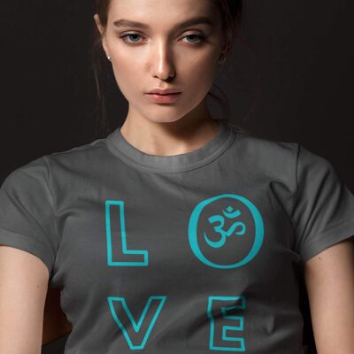 Amor con símbolo OM, camiseta de yoga, pilates, regalo de meditación, camiseta unisex - gris oscuro jaspeado -