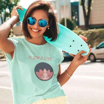 Camiseta unisex de cuello redondo Namaste Lotus, camiseta de yoga, meditación, pilates, camiseta unisex - Heather Mint -