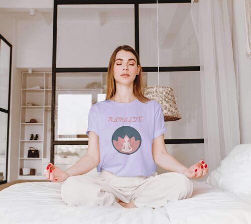 Namaste Lotus Unisex Crew Neck T-Shirt, Yoga T-shirt, Meditation, Pilates, Unisex T-shirt - Heather Prism Lilac -