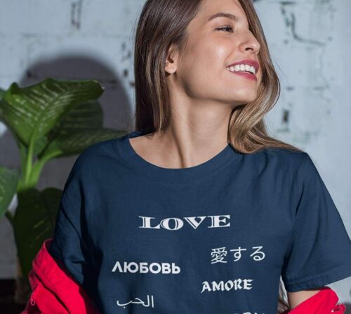 Love is International White Text - Unisex T- shirt, Love and Piece T-shirt, Trend Now UK - Navy -