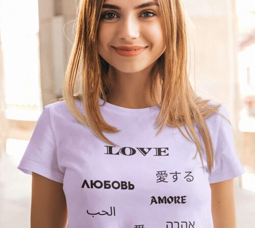 Love is International Black  Text- Unisex T-shirt,  Love and Piece T-shirt, Trend Now UK - Heather Prism Lilac -