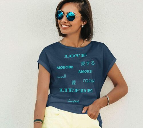 Love is International Green Text- Unisex T-shirt for Women, Love and Piece T-shirt, Trend Now UK - Navy -