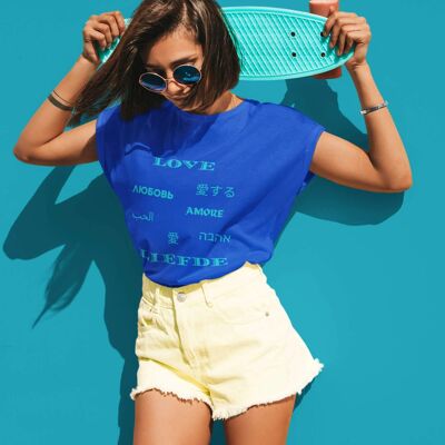Love is International Green Text - T-shirt unisexe pour femme, T-shirt Love and Piece, Trend Now UK - True Royal -