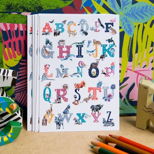 Inky Alphabet Animal A To Z Luxury Postcard Set