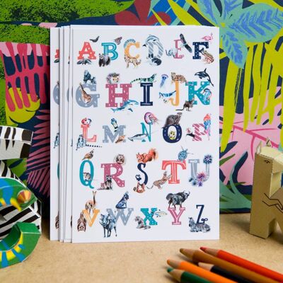 Set di cartoline di lusso Inky Alphabet Animal dalla A alla Z