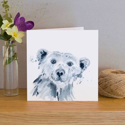 Inky Polar Bear Blank Greeting Card - Perfect for Christmas
