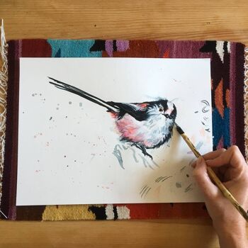 Inky Long Tailed Tit Luxe Giclée Impression Sans Cadre 2