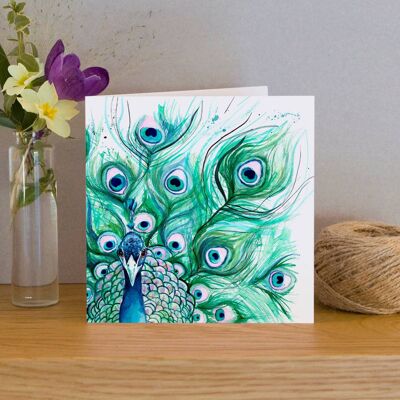 Inky Peacock Blank Greeting Card