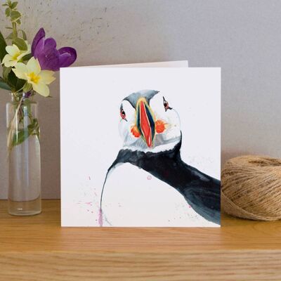 Inky Puffin Blank Greeting Card