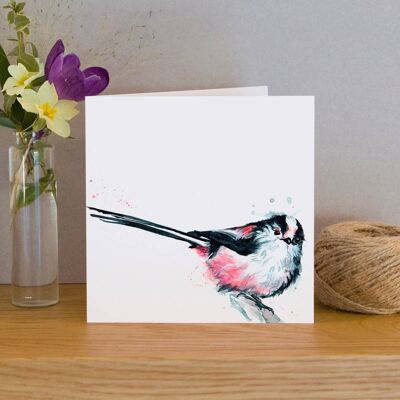 Inky Long Tailed Tit Blank Greeting Card