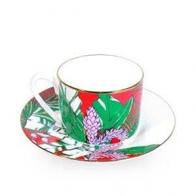 Fine Bone China Cup and Saucer - Christmas Winter Palm