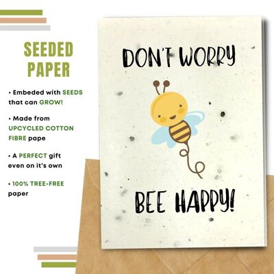 Plastic Free Greeting Card, Don't worry bee happy! Pack Of 8