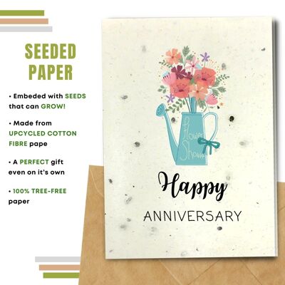 Happy Anniversary Greeting Card, Blue Flower Can Pack of 8