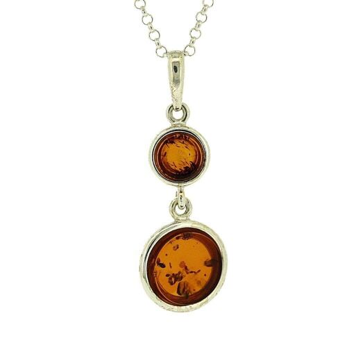 Cognac Amber and Sterling Silver Rectangle Pendant with 18" Trace Chain and Presentation Box