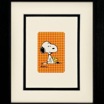Snoopy sobre fondo a cuadros