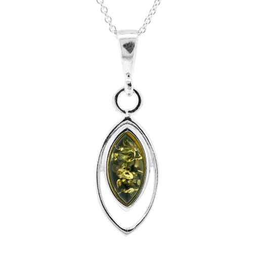 Green Amber Double Marquise Pendant with 18" Trace Chain and Presentation Box