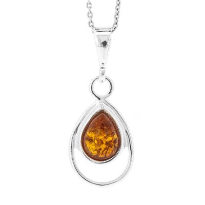 Cognac Amber Double Teardrop Pendant with 18" Trace Chain and Presentation Box