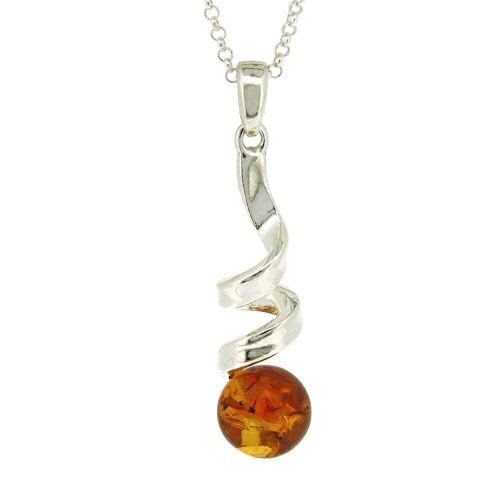 Cognac Amber Chunky Corkscrew Pendant with 18" Trace Chain and Presentation Box
