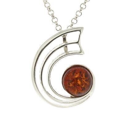 Cognac Amber Curl Pendant with 18" Trace Chain and Presentation Box