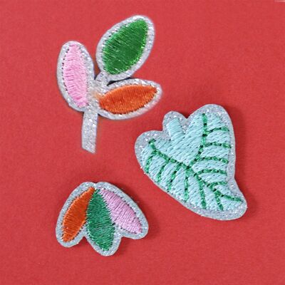 Glitter iron-on patch - flowers & leaves