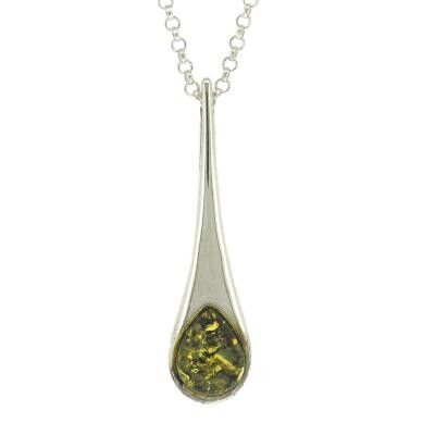 Pendentif Flûtes en Ambre Vert avec Chaîne Trace de 18" et Boîte de Présentation