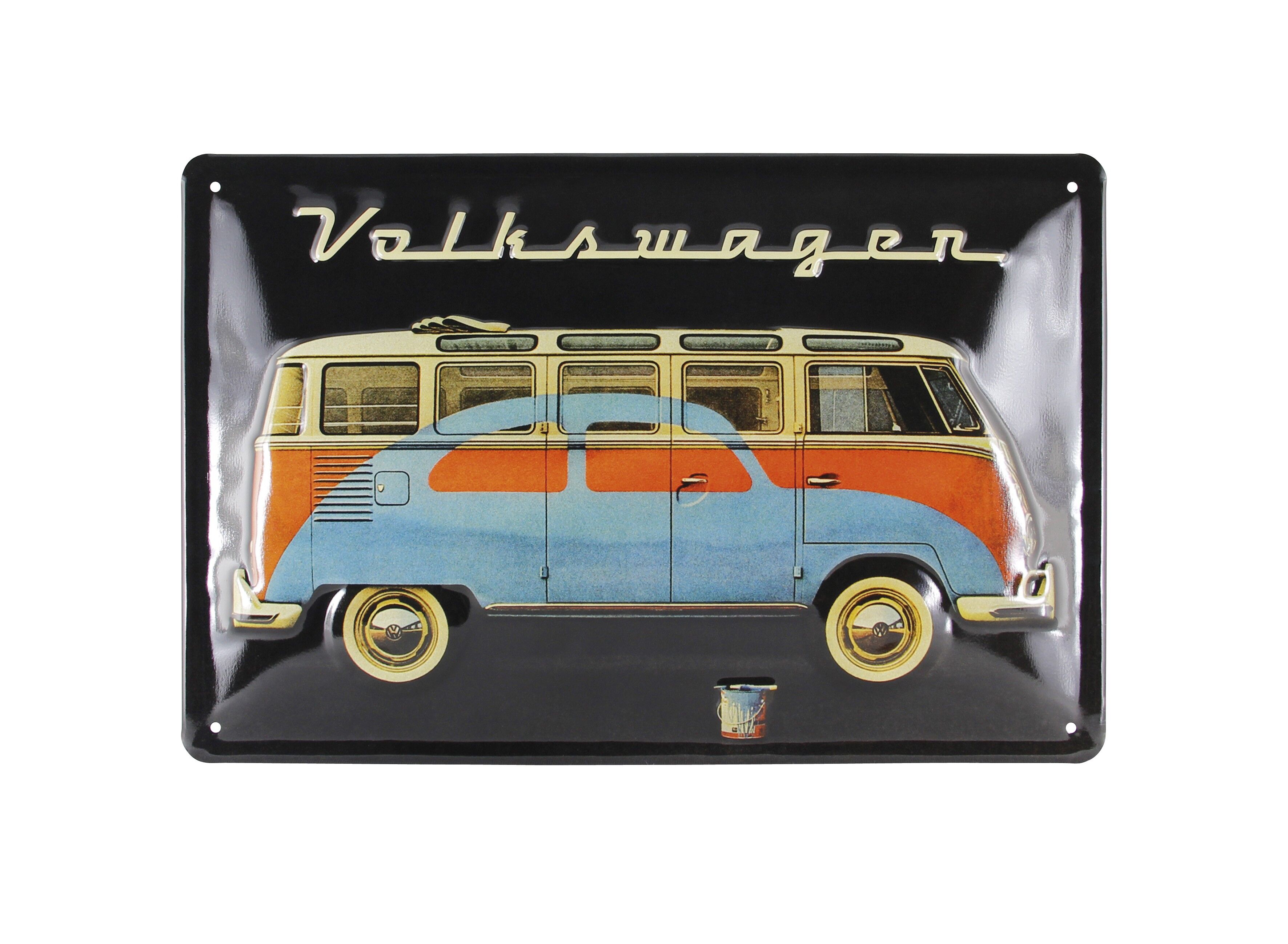 VOLKSWAGEN BUS VW T1 Bus & Beetle Cartello in metallo 30x20cm - nero