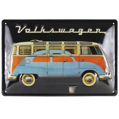 VOLKSWAGEN BUS VW T1 Bus & Beetle Cartel de metal 30x20cm - negro