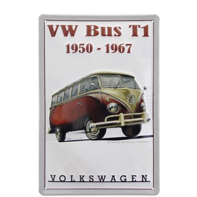 VOLKSWAGEN BUS VW T1 Bus Cartel metálico 20x30cm - 1950-1967