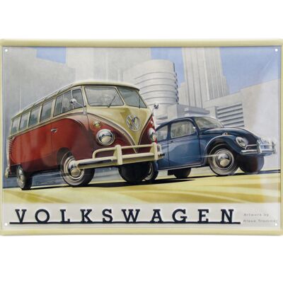 VOLKSWAGEN BUS VW T1 Bus & Beetle Cartello in metallo 30x20cm