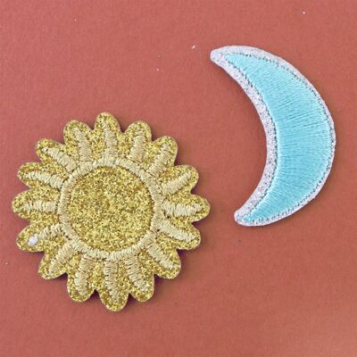 Glitter iron-on patch - sun & moon