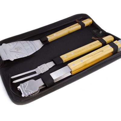 VOLKSWAGEN BUS VW T1 Bus Utensilios para barbacoa, 3 piezas, en estuche