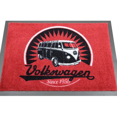 VOLKSWAGEN BUS VW T1 Bus Fußmatte, 70x50cm - Vintage Logo/rot