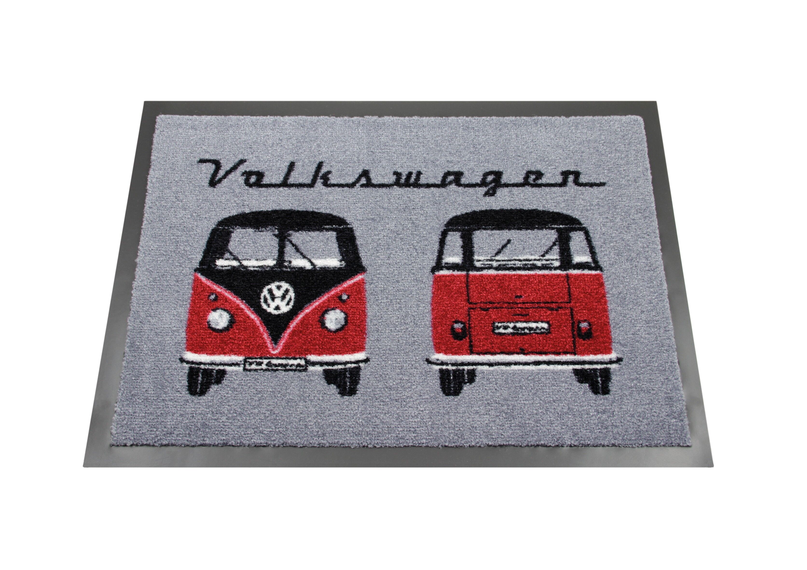 VOLKSWAGEN BUS VW T1 Bus Kombi Fußmatte, 70x50cm - Vorne & Hinten/Schwarz & Rot