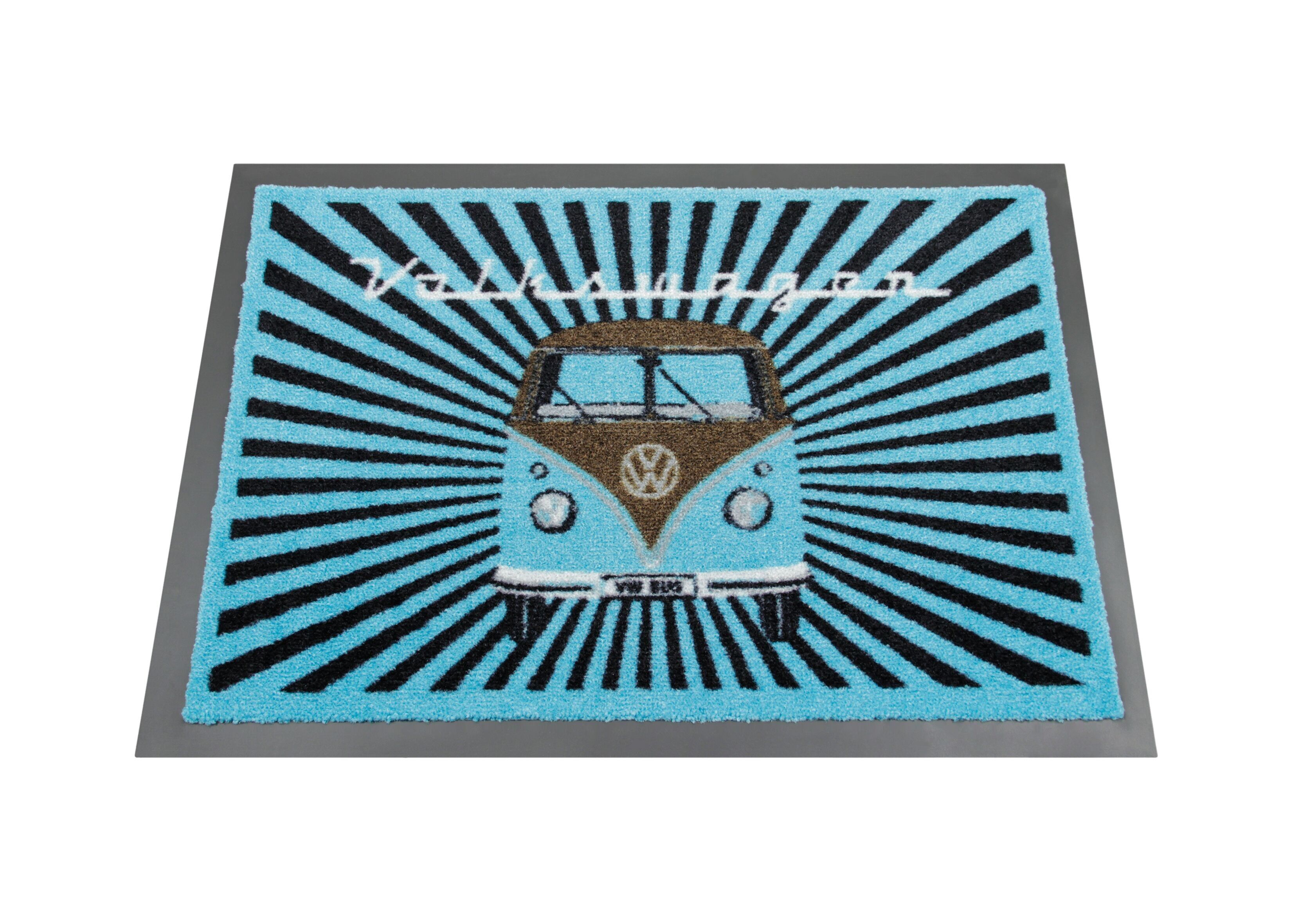 VOLKSWAGEN BUS VW T1 Bus Kombi Fußmatte, 70x50cm - Design: Streifen/Petrolblau