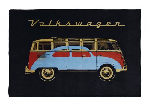 VOLKSWAGEN BUS VW T1 Combi & Coccinelle Couverture en laine polaire 150x200cm - noir
