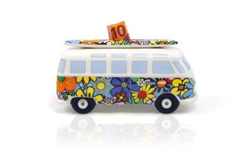 VOLKSWAGEN BUS VW T1 Combi Tirelire avec planche de surf (1:18) - Flower Power 4