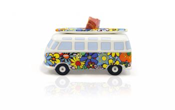 VOLKSWAGEN BUS VW T1 Combi Tirelire avec planche de surf (1:18) - Flower Power 5