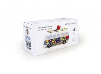 VOLKSWAGEN BUS VW T1 Combi Tirelire avec planche de surf (1:18) - Flower Power 6