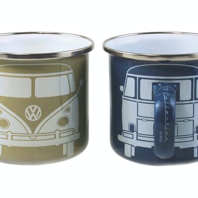 VOLKSWAGEN BUS VW T1 Bus Enamel beaker, 2 Stück, 350ml - blau/grau