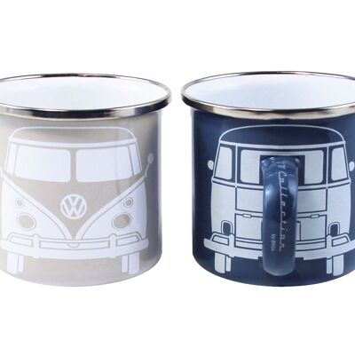 VOLKSWAGEN BUS VW T1 Bus Enamel beaker, 2 Stück, 350ml - blau/grau