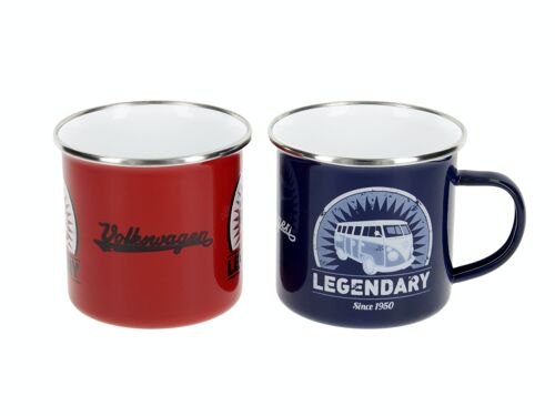 VOLKSWAGEN BUS VW T1 Combi Tasse émaillé, 2 pièces, 350ml - rouge/bleu