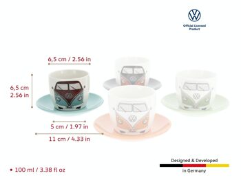 VOLKSWAGEN BUS VW T1 Combi Service Tasse à Café Expresso, 4 pièces, 100ml - Front/Multicolore 2