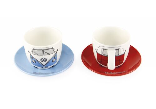 VOLKSWAGEN BUS VW T1 Combi Espresso Kaffeetasse, 2 Stück, 100ml - rot & blau