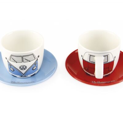 VOLKSWAGEN BUS VW T1 Bus Service Espresso Kaffeetasse, 2 Stück, 100ml - Front/rot&blau