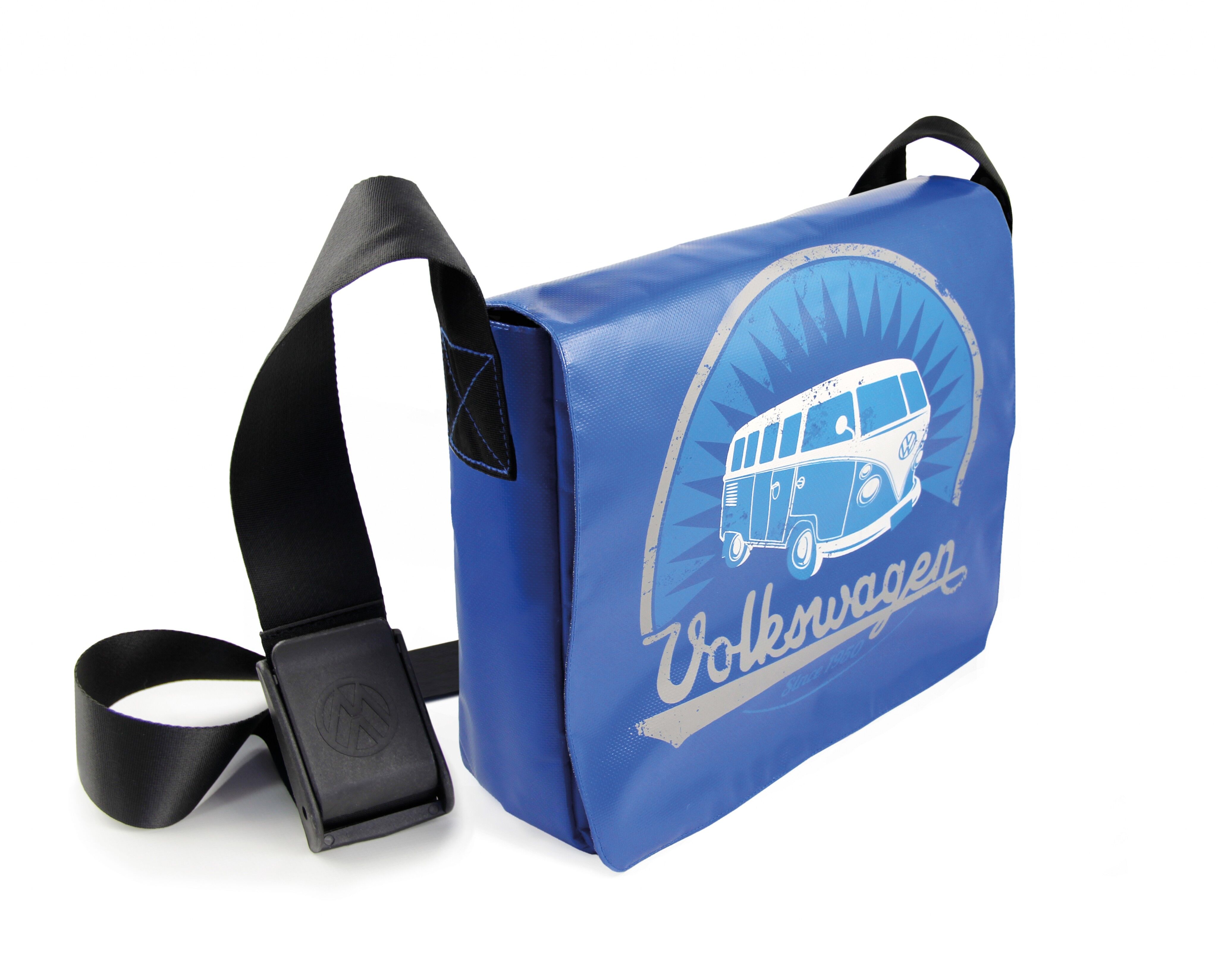 VOLKSWAGEN BUS Borsa a tracolla per autobus VW T1, tela cerata, grande - blu