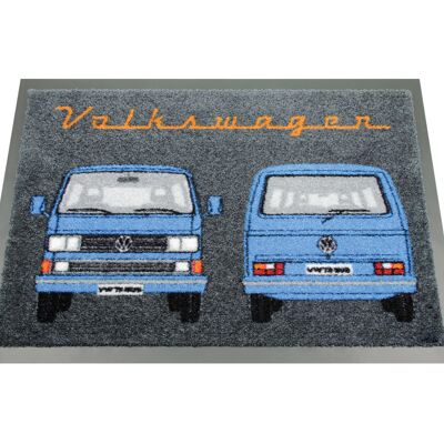 VOLKSWAGEN BUS VW T3 Bus Kombi Fußmatte, 70x50cm - Design: Vorne & Hinten/Blau
