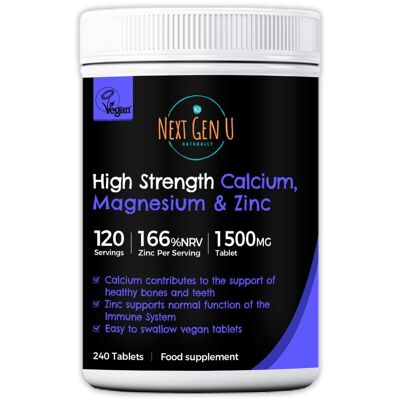 120 Calcium Magnesium and Zinc Tablets Supplement High Strength Vegan