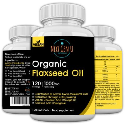 120 Organic Vegan Flaxseed Oil Capsules