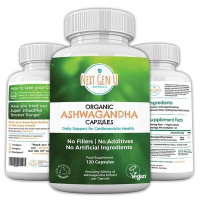 120 Organic Ashwagandha With Black Pepper 500mg Capsules